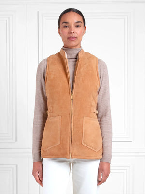 The Matilda - Women's Shearling Lined Gilet - Tan Suede