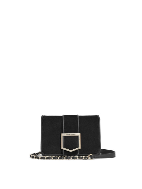 The Belmont - Women's Mini Crossbody Bag - Black Suede & Leather