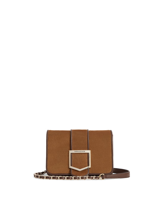 The Belmont - Women's Mini Crossbody Bag - Tan Suede & Leather