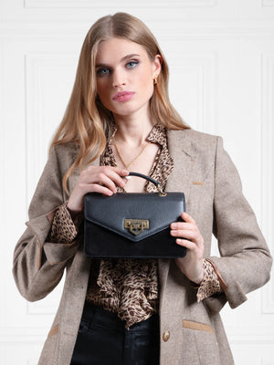 Loxley Mini Cross Body Bag - Black Leather & Suede