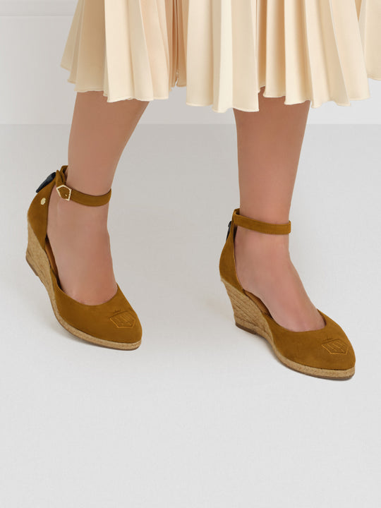 The Monaco - Women's Espadrille Wedges - Tan Suede