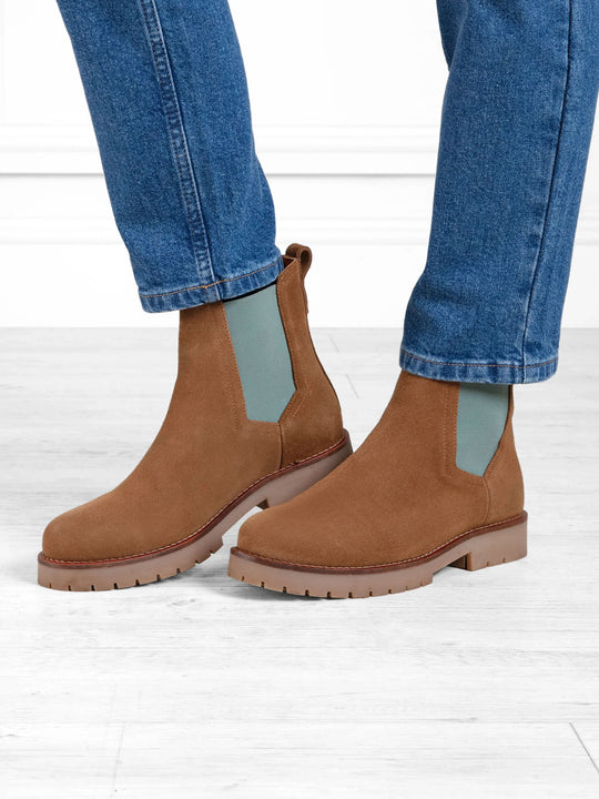 The Boudica - Women's Summer Ankle Boots - Tan Suede & Mint