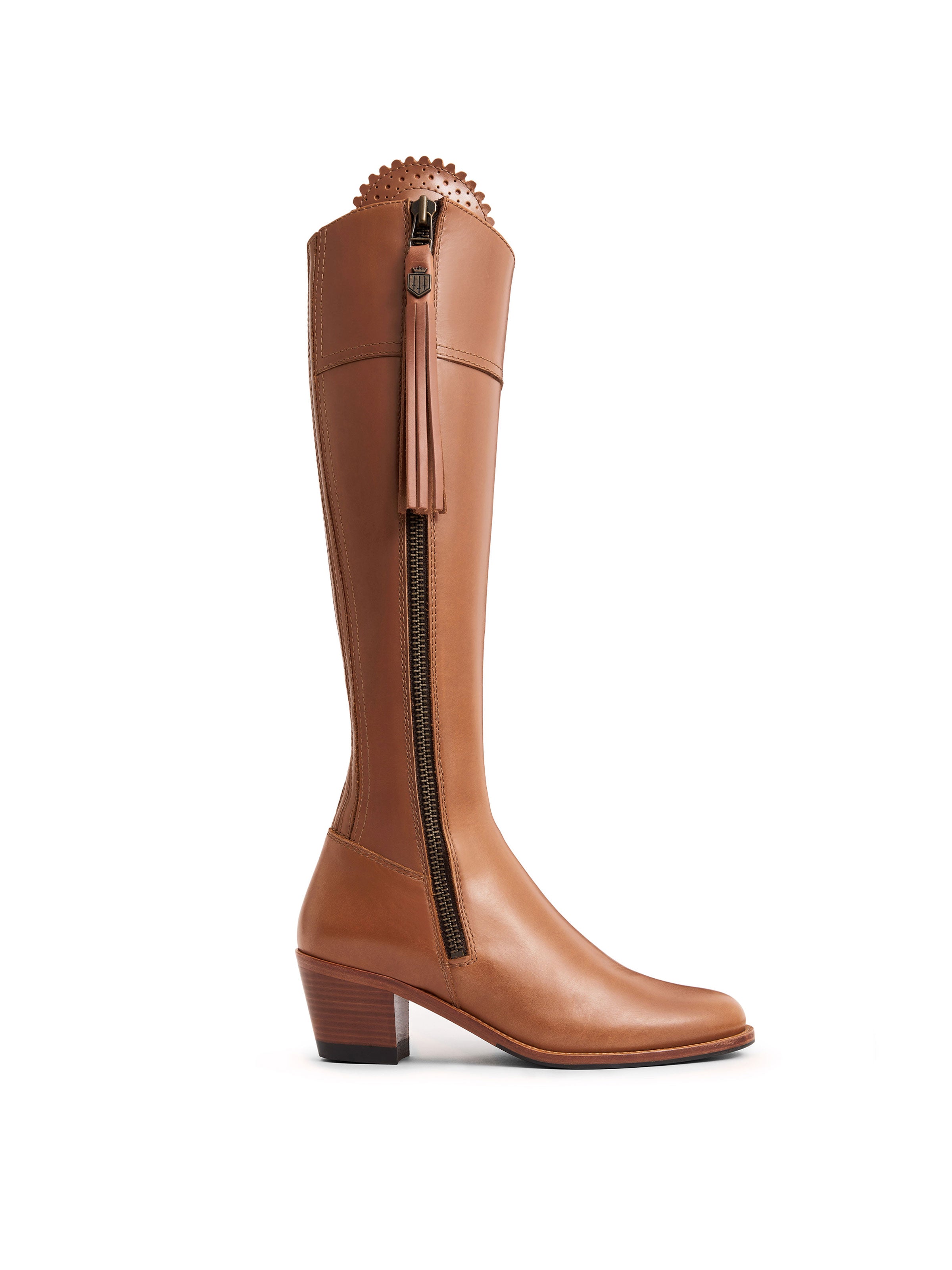 Heeled Regina - Narrow Tall Boot in Tan Leather | Fairfax & Favor
