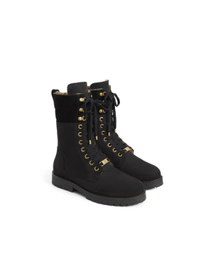 The Anglesey - Shearling Lined Combat Boots - Black Nubuck