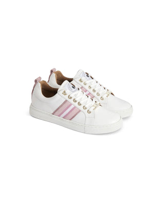 The Boston - Women's Sneakers - White Leather & Pink Webbing