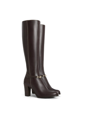 The Octavia - Women's Tall Heeled Boots - Mahogany Leather, Regular Calf