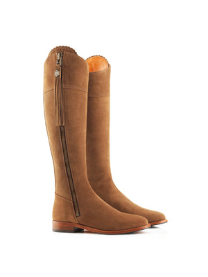 The Regina - Women's Petite Tall Boots - Tan Suede, Regular Calf