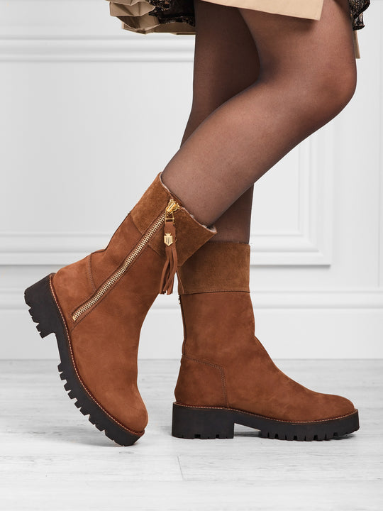 The Paris - Women's Quarter-Length Boots - Cognac Nubuck