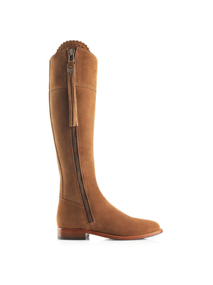 The Regina - Women's Petite Tall Boots - Tan Suede, Regular Calf