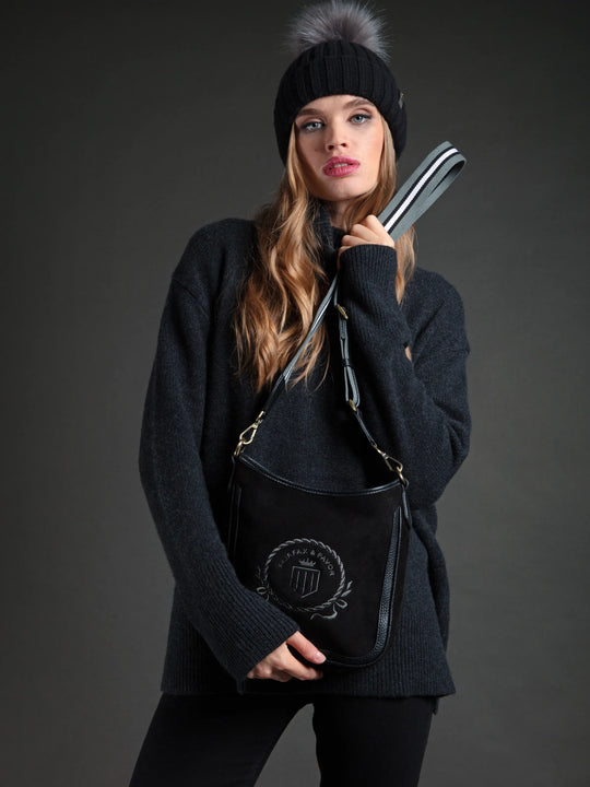 The Richmond - Women's Messenger Bag - Black Suede
