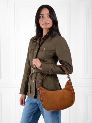 The Tetbury - Women's Crescent Bag - Tan Suede