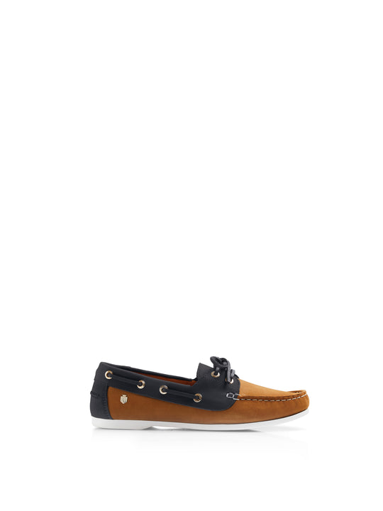 The Salcombe - Women's Deck Shoes - Tan & Navy Blue