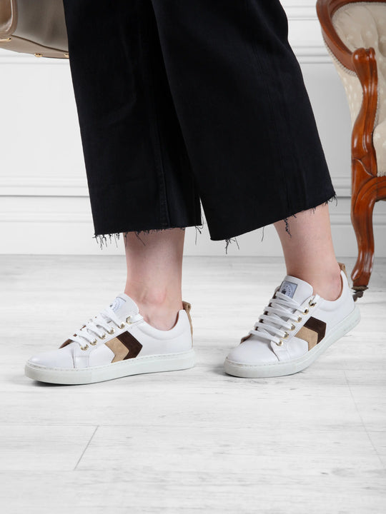 The Alexandra - Women's Trainers - White Leather & Neutral Tri-Colour