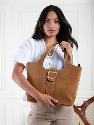 The Belmont - Women's Tote Bag - Tan Suede