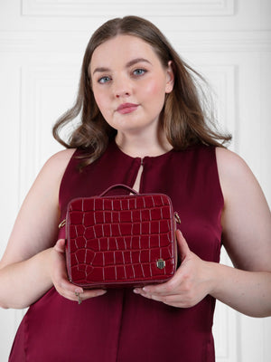 The Buckingham - Women's Crossbody Bag -  Ruby Croc Print Leather