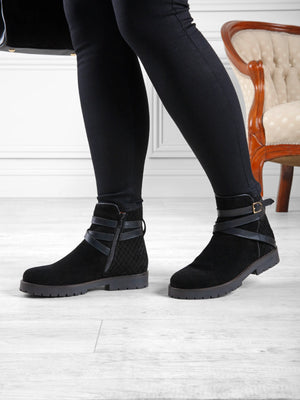 The Boudica - Women's Ankle Boots - Quilted Black Suede