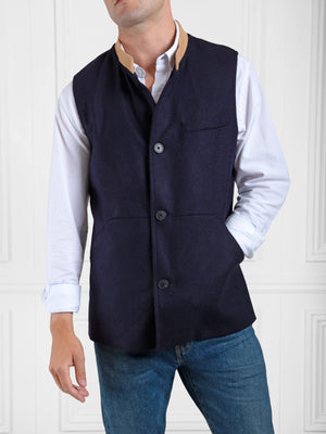 The Edward - Men's Gilet - Navy Wool & Tan