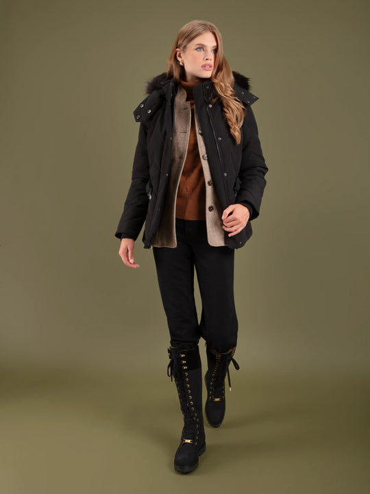 The Anglesey - Women's Knee-High Combat Boots - Black Nubuck & Suede