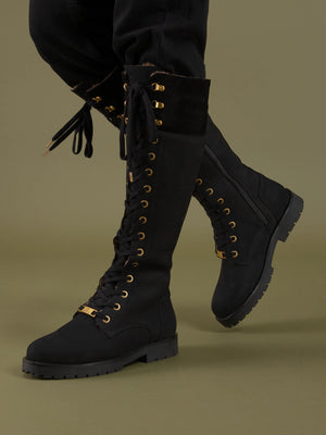 Knee High Shearling Lined Anglesey - Black Nubuck