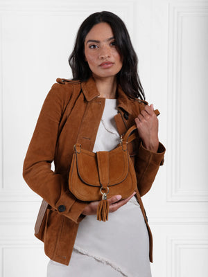 The Langham - Women's Messenger Bag - Tan Suede