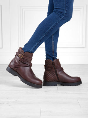 The Boudica - Women's Ankle Boots - Quilted Mahogany Leather