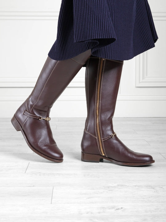 The Octavia - Women's Tall Boots - Mahogany Leather, Regular Calf