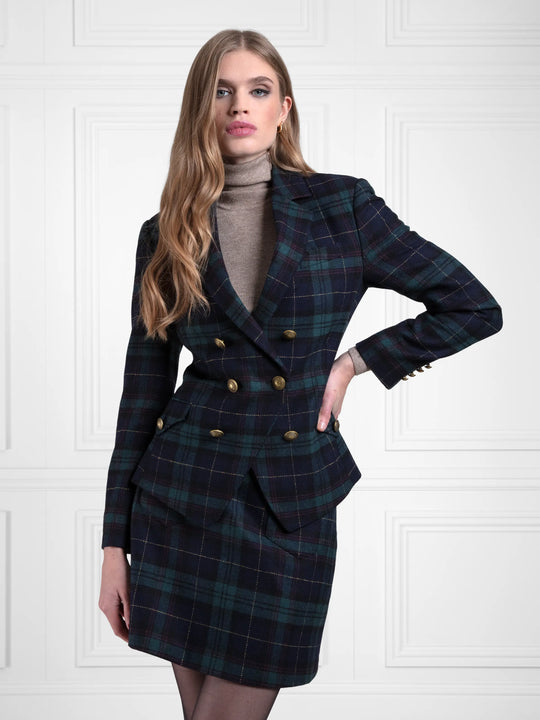 The Margot - Women's Blazer - Navy Blackwatch Wool