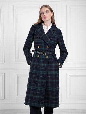 The Victoria - Women's Coat - Navy Blackwatch Wool