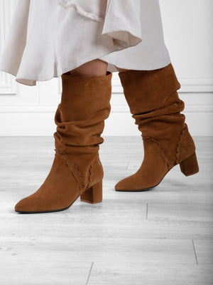 The Bakewell - Women's Slouch Boots - Tan Suede