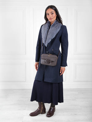 The Harriet - Women's Coat - Navy Herringbone Wool Mix