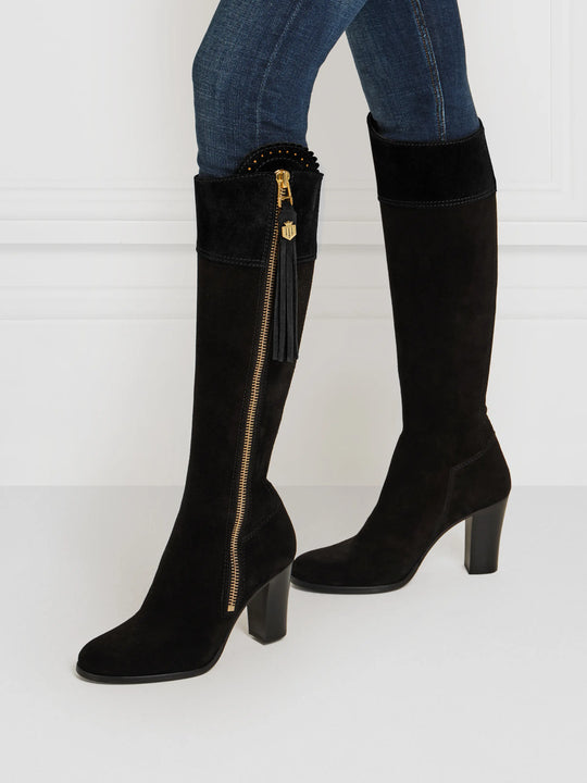 The Regina - Women's Tall High-Heeled Boots - Black Suede, Regular Fit