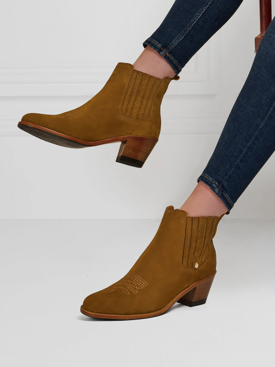 The Rockingham - Women's Heeled Ankle Boots - Tan Suede