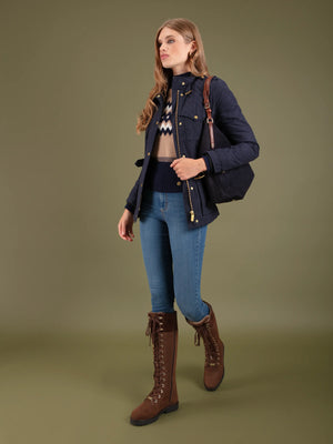 The Ivy - Women's Quilted Wax Jacket - Navy Cotton Drill