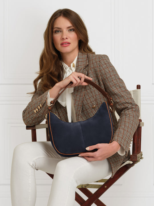 The Tetbury - Women's Crescent Bag - Navy Suede