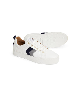 Alexandra Platform - White - Navy & Denim Suede