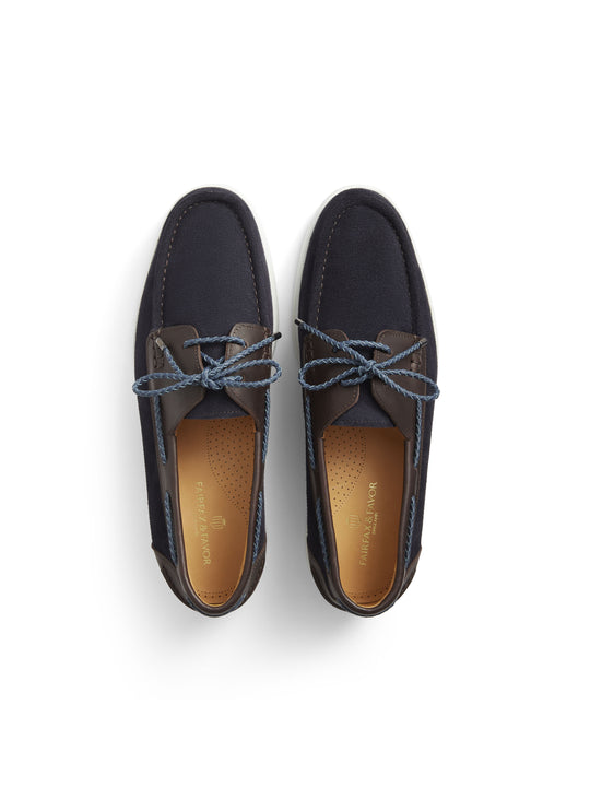 The Wells - Men's Deck Shoes - Navy & Chocolate Suede