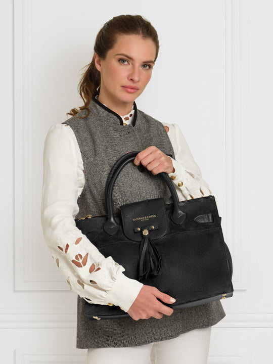 The Windsor - Women's Work Bag - Black Suede