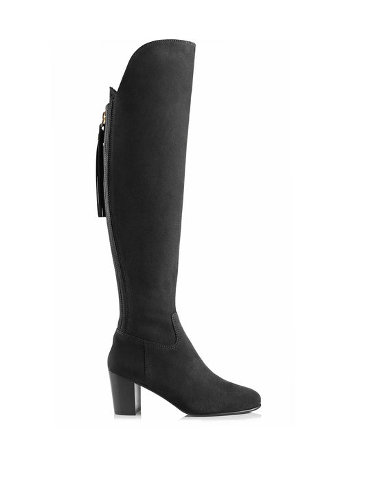 The Amira - Women's Over-the-Knee Heeled Boots - Black Suede