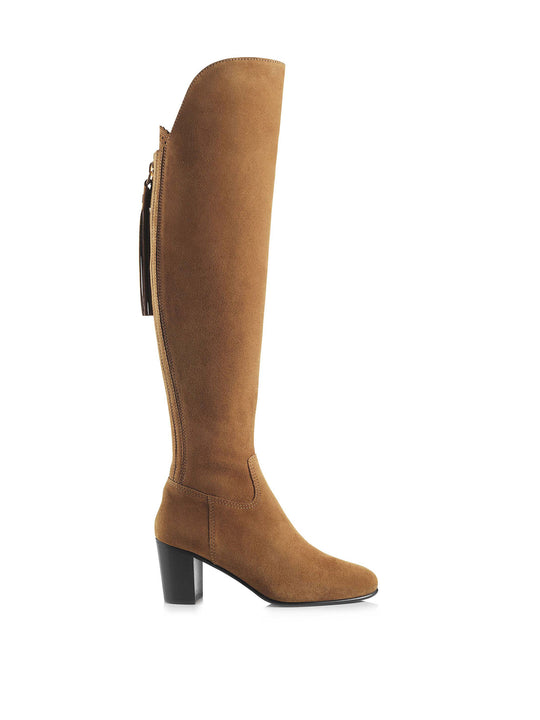 The Amira - Women's Over-the-Knee Heeled Boots - Tan Suede