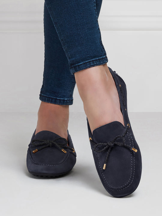 The Henley - Women's Driving Shoes - Navy Blue Suede