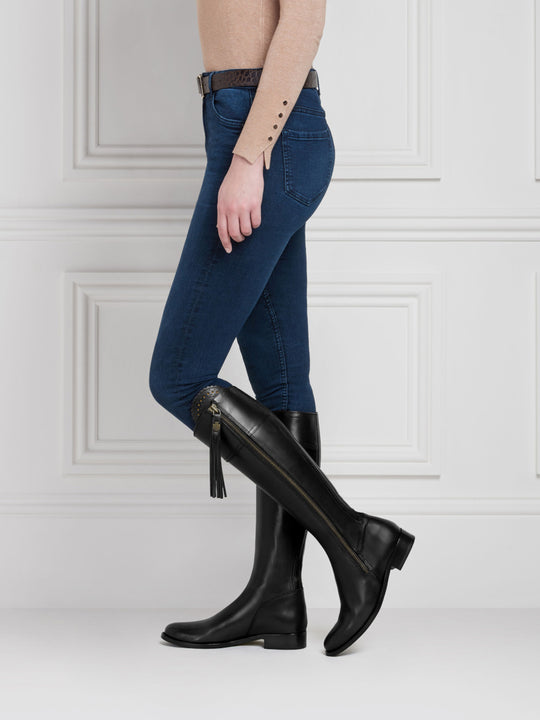 The Regina - Women's Tall Boots - Black Leather, Regular Calf