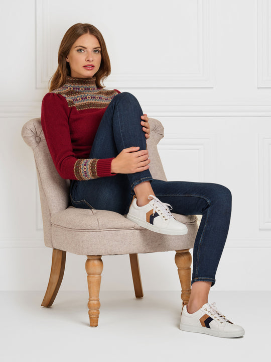 The Alexandra - Women's Trainers - White Leather with Tan & Navy Suede