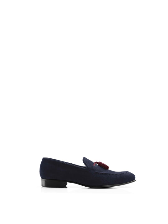 The Bedingfeld - Men's Tassel Loafers - Navy & Burgundy Suede