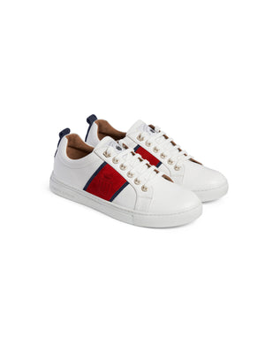 The Cannes - Women's Trainer - White, Navy & Red | Fairfax & Favor