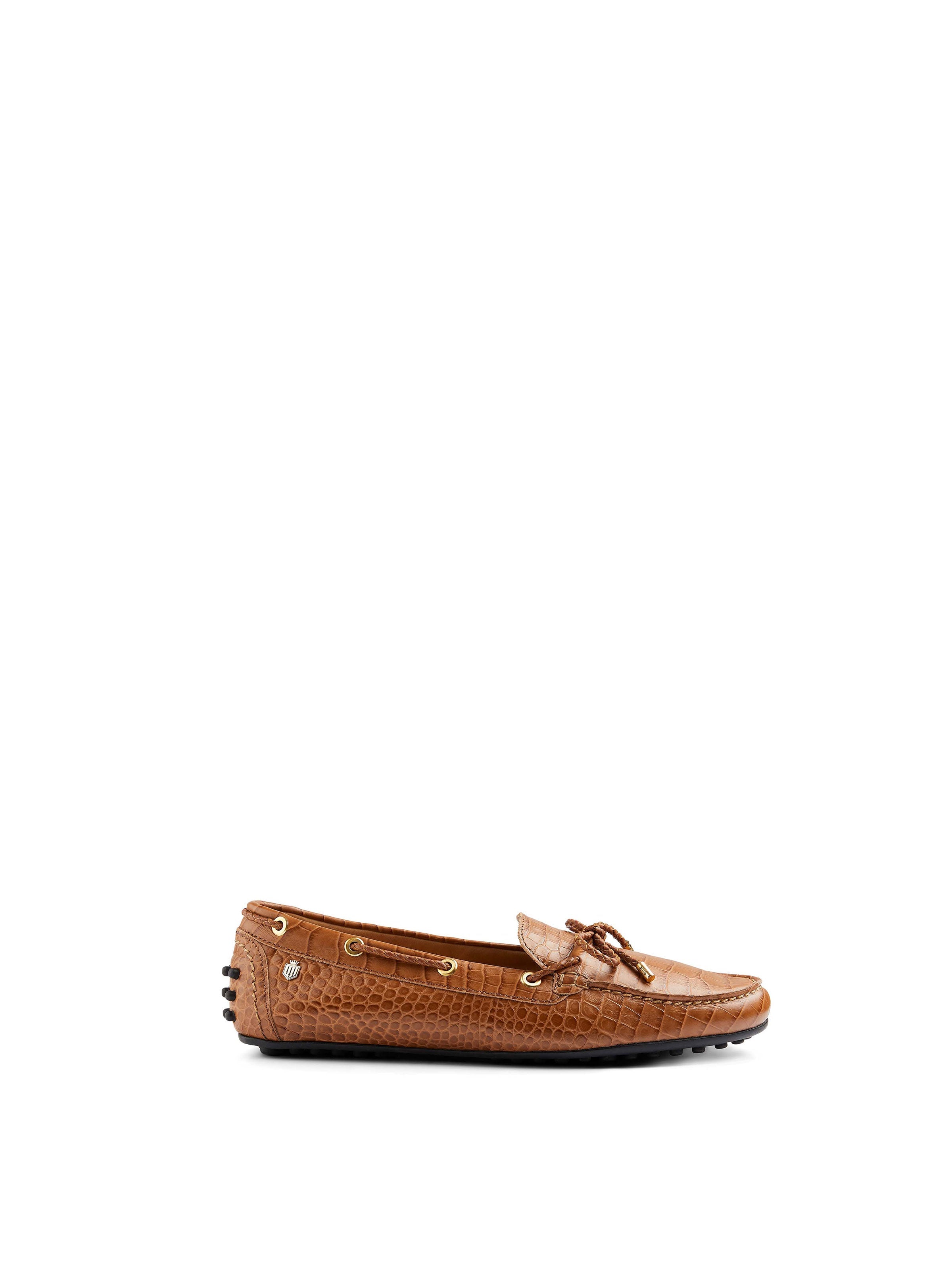 Henley - Women's Driving Shoes - Tan Croc Leather| Fairfax & Favor