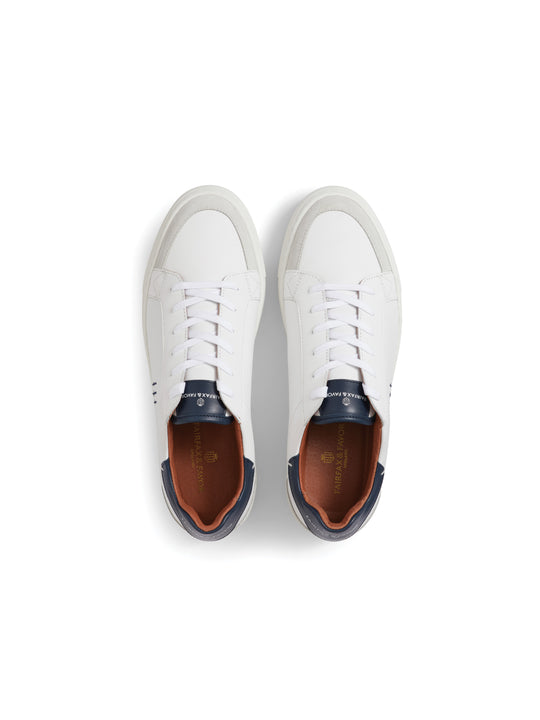 The Holbourne - Men's Trainers - White Leather, Navy & Grey