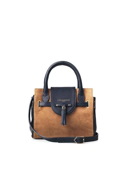 The Windsor - Women's Mini Handbag - Tan & Navy Suede