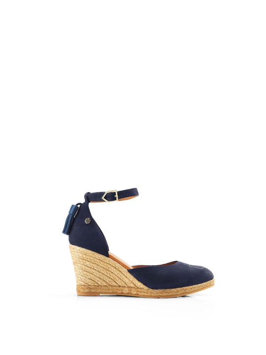 The Monaco - Women's Espadrille Wedges - Navy Suede