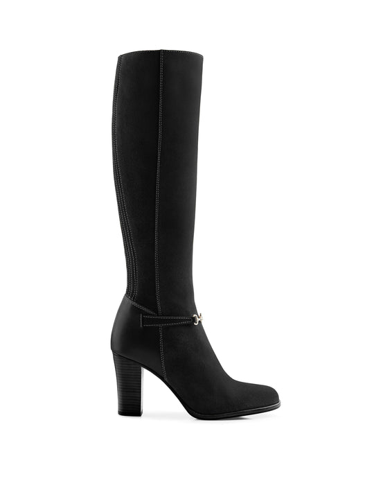 The Octavia - Women's Tall Heeled Boots - Black Suede, Regular Calf