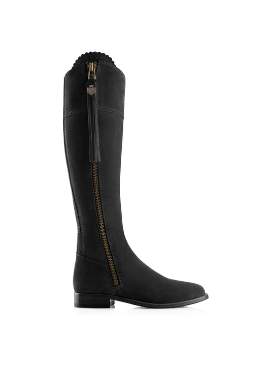 The Regina - Women's Tall Boots - Black Suede, Regular Calf